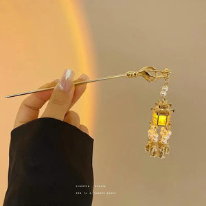 Chinese Metal Lantern Hair Pin Clips for Women Retro Flower Tassel Headpieces