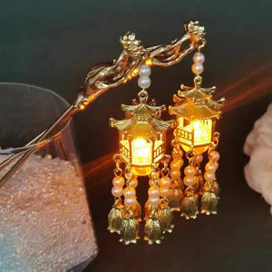 Chinese Metal Lantern Hair Pin Clips for Women Retro Flower Tassel Headpieces