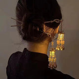 Chinese Metal Lantern Hair Pin Clips for Women Retro Flower Tassel Headpieces