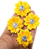 20Pcs Satin Ribbon Flowers with Rhinestone Button for Hair Accessories DIY