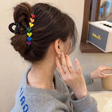 Women Rainbow Love Large Hair Claw Clip Ponytail Hair Crab Shark Clip