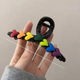 Women Rainbow Love Large Hair Claw Clip Ponytail Hair Crab Shark Clip