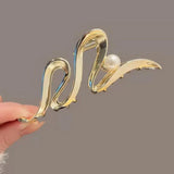 Wave Pearl Hair Crab Clip Ponytail Braid Hollow Hair Clip