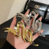 Wave Pearl Hair Crab Clip Ponytail Braid Hollow Hair Clip