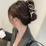 Wave Pearl Hair Crab Clip Ponytail Braid Hollow Hair Clip