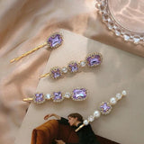 Purple Crystal Barrettes Hair Accessories