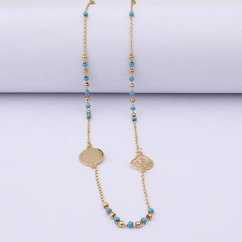 Muslim Arabic Pendant Necklace Stainless Steel Mixed Rosary Beads Long Chains
