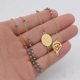 Muslim Arabic Pendant Necklace Stainless Steel Mixed Rosary Beads Long Chains