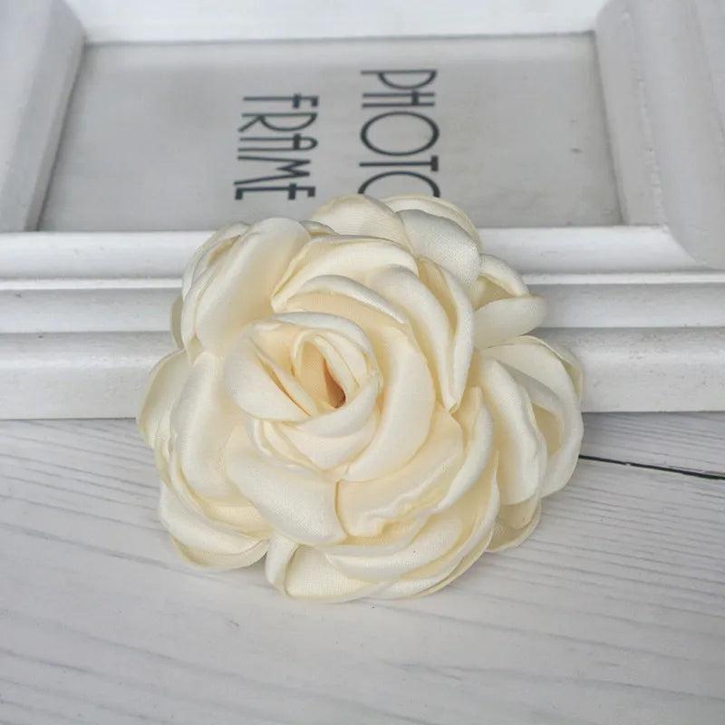 5PCS Large Satin Fabric Rose Flowers for Hats Dress Clothing DIY