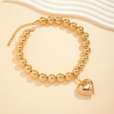 CCB Ball Beaded Chain Heart Pendant Necklace Choker Collar Women Jewelry