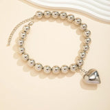 CCB Ball Beaded Chain Heart Pendant Necklace Choker Collar Women Jewelry