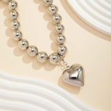 CCB Ball Beaded Chain Heart Pendant Necklace Choker Collar Women Jewelry