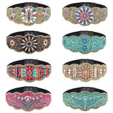 Turquoise Flower Women Belt Charms Ethnic Beads Elastic Waistband