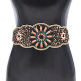 Turquoise Flower Women Belt Charms Ethnic Beads Elastic Waistband