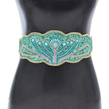 Turquoise Flower Women Belt Charms Ethnic Beads Elastic Waistband