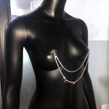 Red Rhinestone Nipple Chain Body Jewelry Couple Gift Crystal Body Chain