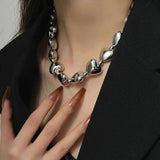 HUANZHI Hip Hop 3D Heart Silver Collarbone Necklace for Women Girls