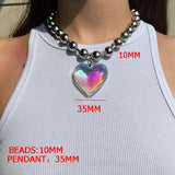 HUANZHI Hip Hop 3D Heart Silver Collarbone Necklace for Women Girls