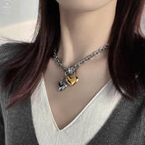 HUANZHI Hip Hop 3D Heart Silver Collarbone Necklace for Women Girls