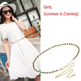 Metal Thin Waist Chain Belt Pearl Decorative Dress Accessories