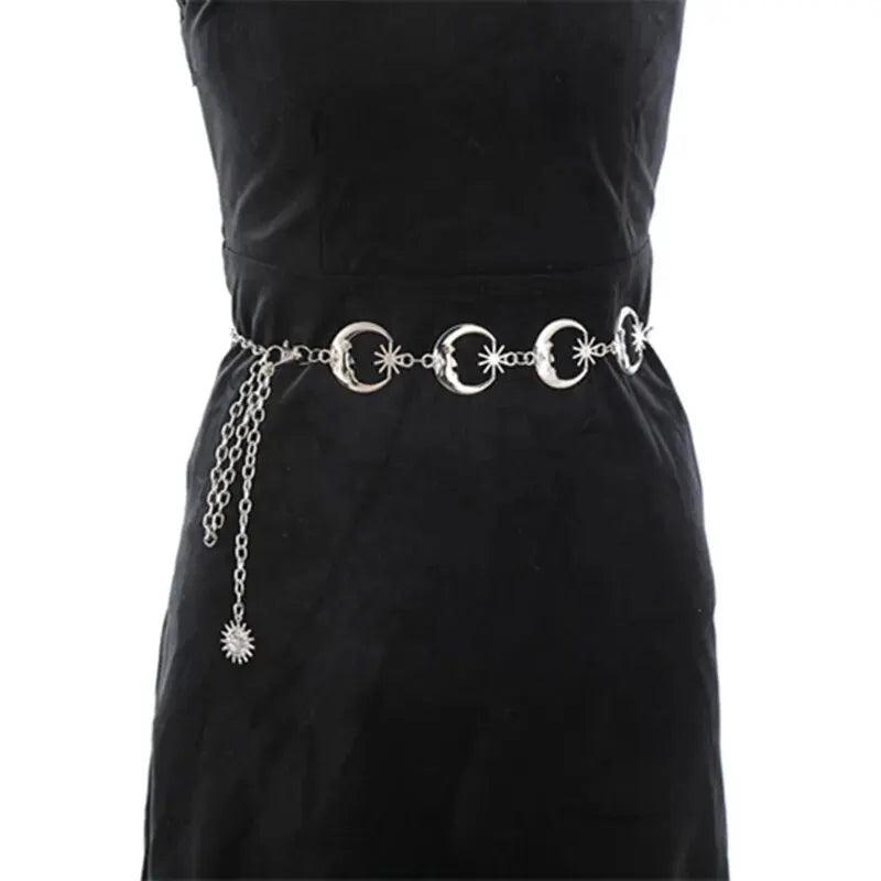 Womens Silver Moon Pendant Hip Chain