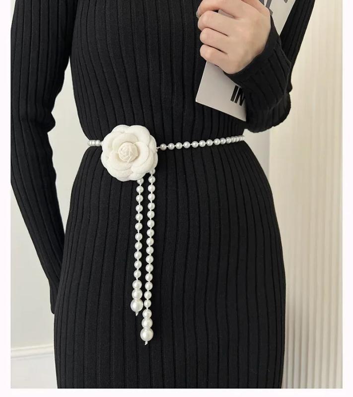 Camellia Waist Chain Small Fragrant Flowers Pearl Belt Decorative Skirt Sweater
