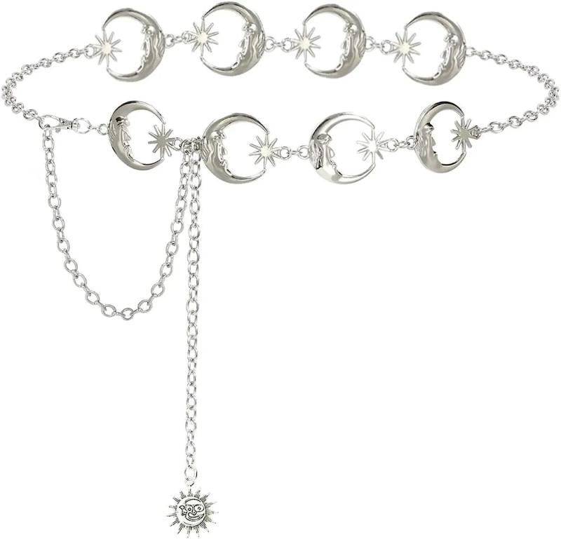 Punk Gothic Moon Sun Pendant High Waist Chain Metal Belts for Women