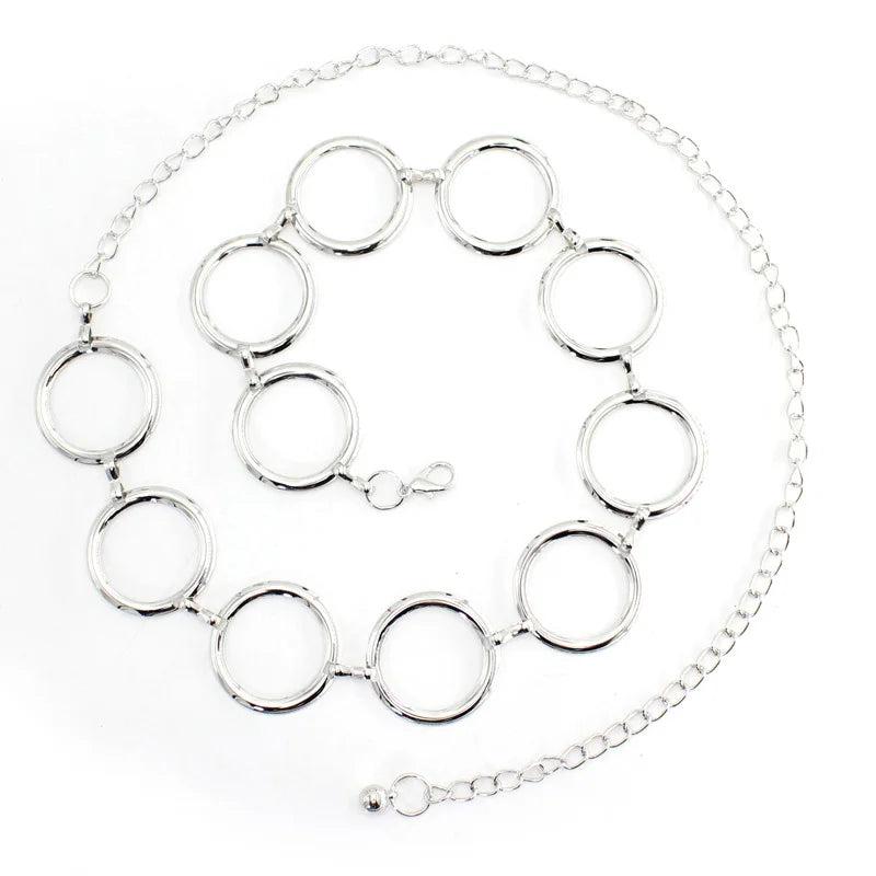 Alloy Large Round Ring Waist Belt Fringes Circle Metal Chain Belt