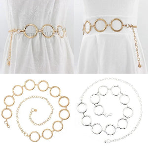 Alloy Large Round Ring Waist Belt Fringes Circle Metal Chain Belt
