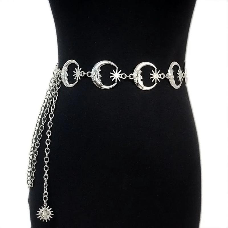 Womens High Waist Chain Metal Gothic Pendant Vintage Belt