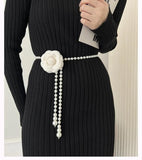 Women Flowers Pearl Waist Chain Decorative Skirt Sweater Stylish Waist Chain