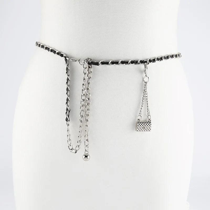 Metal Chain Belt for Women Bag Pendant Waist Chain Female Dress Jeans Decorative