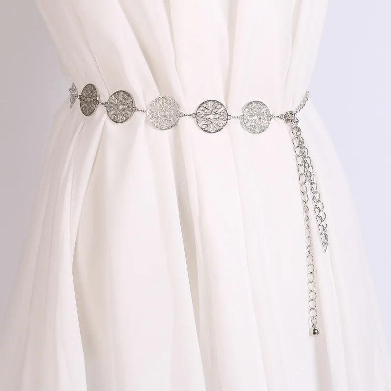 Women Hollow Waist Chain Belt Metal Sun Belt