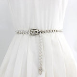 Metal Adjustable Thin Waist Chain Pearl Dress Belt Women's Skirt Accessory