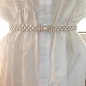 Large Pearl Waist Chain Elastic Belt with Diamond Decoration