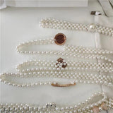Large Pearl Waist Chain Elastic Belt with Diamond Decoration