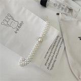 Large Pearl Waist Chain Elastic Belt with Diamond Decoration