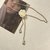 Camellia Flower Pearl Waist Chain Belt Silver Women