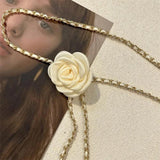 Camellia Flower Pearl Waist Chain Belt Silver Women