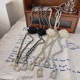 Camellia Flower Pearl Waist Chain Belt Silver Women