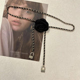 Camellia Flower Pearl Waist Chain Belt Silver Women