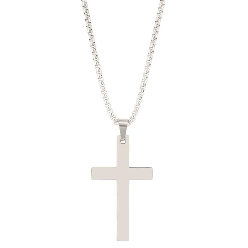 Sleek 316L Stainless Steel Cross Necklace Men Chain Punk Silver Pendant