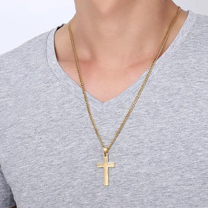 Sleek 316L Stainless Steel Cross Necklace Men Chain Punk Silver Pendant