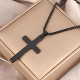 Sleek 316L Stainless Steel Cross Necklace Men Chain Punk Silver Pendant