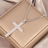 Sleek 316L Stainless Steel Cross Necklace Men Chain Punk Silver Pendant