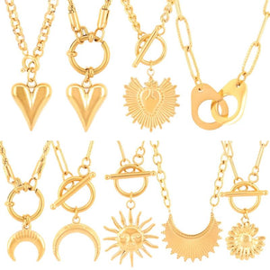 316L Stainless Steel Heart Necklace For Women Moon Handcuff Pendant