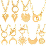 316L Stainless Steel Heart Necklace For Women Moon Handcuff Pendant
