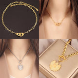 316L Stainless Steel Heart Necklace For Women Moon Handcuff Pendant