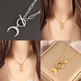 316L Stainless Steel Heart Necklace For Women Moon Handcuff Pendant