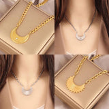 316L Stainless Steel Heart Necklace For Women Moon Handcuff Pendant